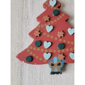 Wooden red tree star heart hand paint ornament Xmas decor